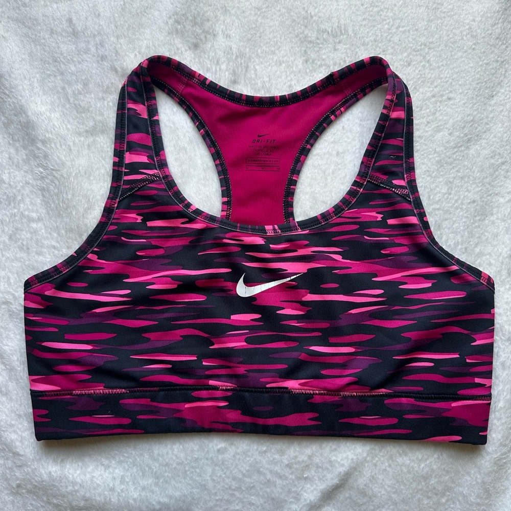 Nike Women's Camouflage Pink and Black Sports Bra
